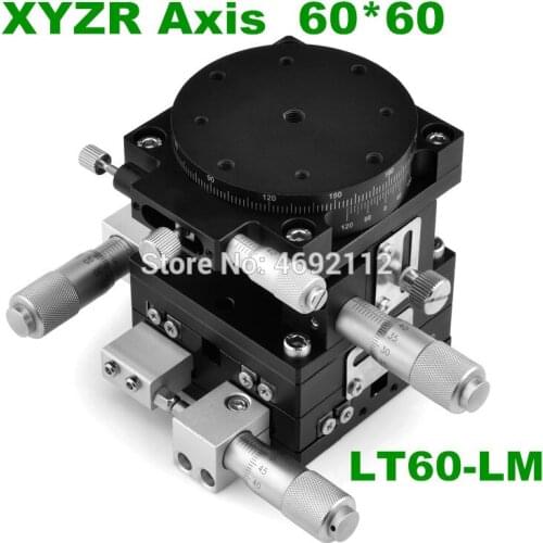 LT60-LM XYZR60-LM XYZR axis 60*60mm V-Type 4 Axis Trimming Platform Manual Linear Stage Bearing Tuning Sliding Table 29.4N