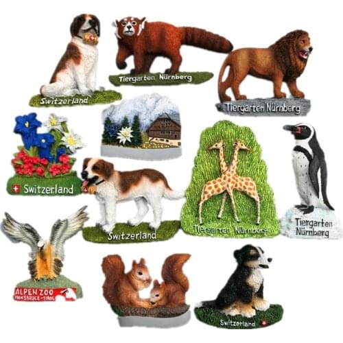 New Handmade Painted Switzerland Dog Squirrel Penguin 3D Fridge Magnets Tourism Souvenirs Refrigerator Magnetic Stickers Gift