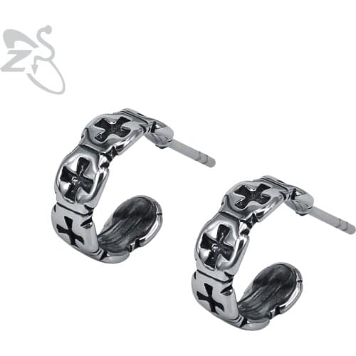ZS Hip Hop Small Cross Stud Earrings for Men Stainless Steel Jewelry Mens Punk Earring Rock Roll Jewelry Accessories 1 Pair