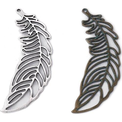 10PCS 2 Color Metal Zinc Alloy Hollow Leaves Charms Fit 65*20mm Jewelry Plant Pendant Charms Makings DIY Handmade Craft