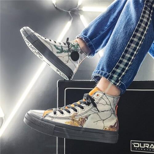 2021 The New Harbour Wind Street Shot Fallen Leaves Canvas Shoes High Gang Casual Shoes Shoes Men Sneakers Vulcanized Shoes
