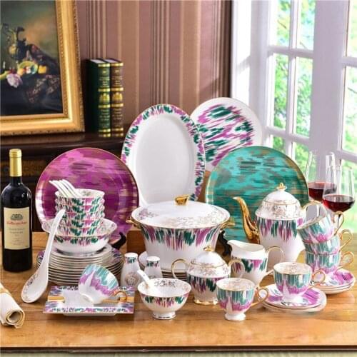 Ceramic dinnerware set bone china fashion originality Colourful design 58pcs s Striped dinner housewarming