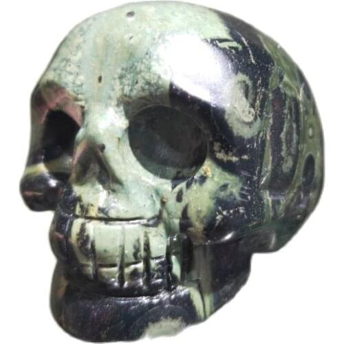 1pcs Natural Madagascar Peacock Eye Skull Green Kambaba Jasper Fossil Crystal Gemstone Skull Reiki Healing