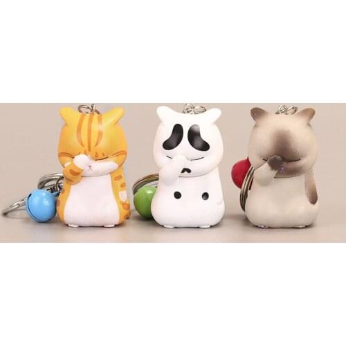 New Cartoon Cute Helpless Shy Cat Doll Keychain Small Jewelry Resin Metal Bell Orange Cat Girl Bag Car Key Pendant Jewelry Gift