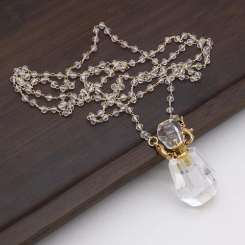 Charming Necklace Natural Stone Clear Quartz Perfume Bottle Pendant Necklace 20x37mm for Women Romantic Love Jewelry Gift