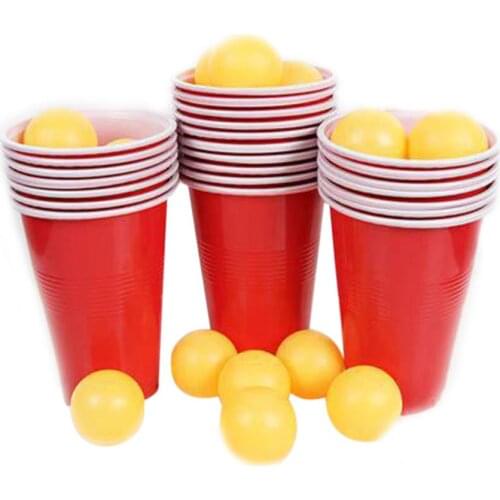 1 Set of Ping Pong Glasses Game Throwing Drinking Props Beer Pong Set 24 Red Cups Ping Pong Balls