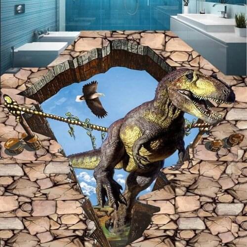 PVC Self-Adhesive Waterproof Wall Paper Sticker 3D Dinosaur Floor Murals Bathroom Flooring Vinyl Outdoor Painting 3D Art Sticker