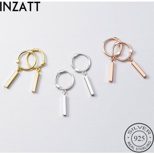 INZATT Real 925 Sterling Silver Geometric Stick Hoop Earrings For Fashion Women Party Hiphop Fine Jewelry Minimalist Accessories
