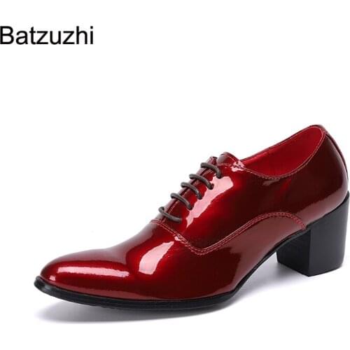 Batzuzhi Pointed Toe Blue/Red Leather Dress Shes Men Japanese Type Men Shoes Lace-up Formal Business, Party and Wedding Footwear