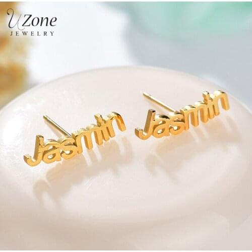 UZone 1 Pair Custom Name Stud Earrings Gold Stainless Steel Personalized Letter Nameplate Piercing Earrings For Women Girls Gift