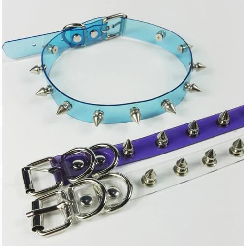 Wholesale Handmade Punk Gothic Blue Purple Pink Vinyl Transparent Spikes Choker Clear PVC Collar Necklace