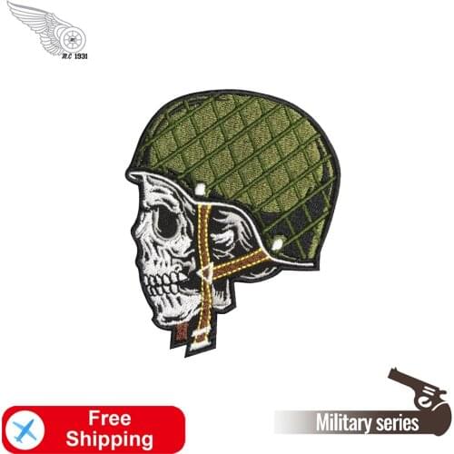 Military Skull in Helmet Embroidery Iron on for Clothing Patch Russian Army Uniform Patches Sleeve Badges Biker Accessories