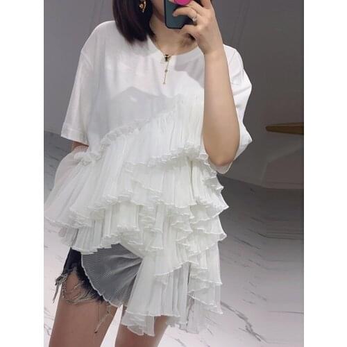 Summer Fashion 2021SS New Women Mesh Ruffles Casual Short Sleeve T-Shirt Ladies Luxury Tee Tops 2 Color Ddxgz2v 5.07