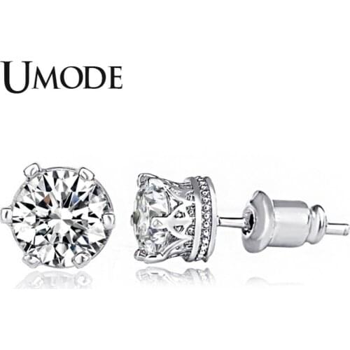 UMODE Classic Crown Shaped Stud Earrings 0.75ct Top Grade CZ Brincos White Gold Color Earrings for Women Jewelry Anel UE0159