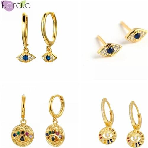 European American 925 Sterling Silver Ear Buckle Blue CZ Evil eye Charm Huggie Hoop Earrings For Women Demon Eyes Hoop Earrings
