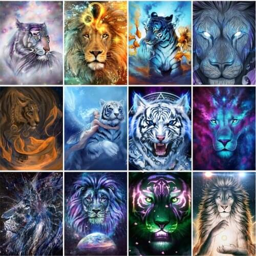 Feline Animal Diamond Painting Tiger Lion Cross Stitch Home Decoration Painting Full Diamond 5D Mosaic Picture Wall Sticker