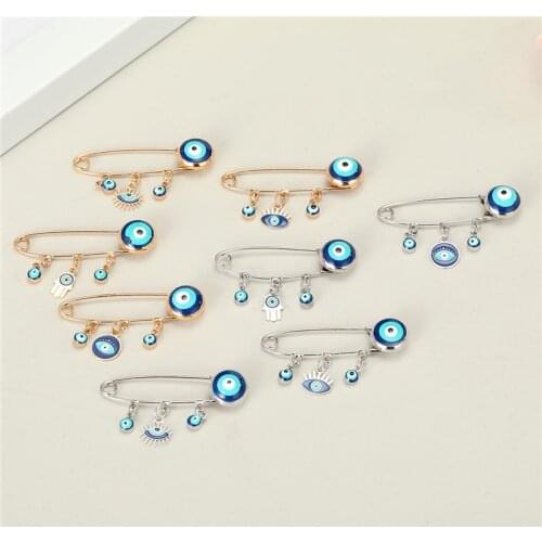 1PC Lucky Turkish Evil Eye Fatima Hand Brooch Pin For Women Vintage Simple Dripping Oil Round Eye Badge Safe Pin Jewelry P121