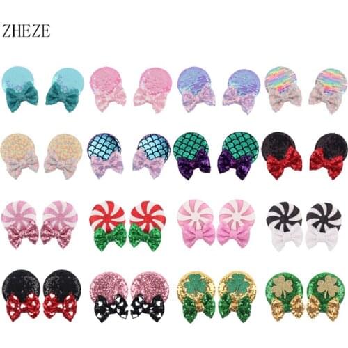 10Pairs 2021 Shining Girl Mouse Ears Barrette Wholesale Sequin Bows Glitter Butterfly DIY Accessories Hair Clips For Women