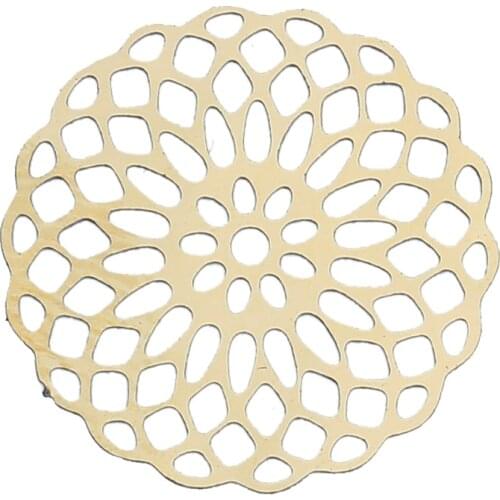 10PCs 18mm Stainless Steel Filigree Stamping Embellishments DIY Scrapbooking Round Gold Plated Hollow Flowers Slice