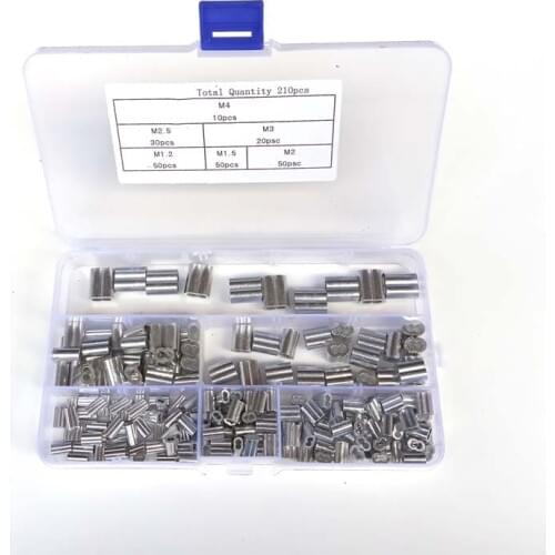210pcs/set Aluminum Cable Crimps Sleeve Shape 8 Double Hole Ferrule Crimping Loop Oval Wire Rope Clip 1.2 1.5 2 2.5 3 4 mm