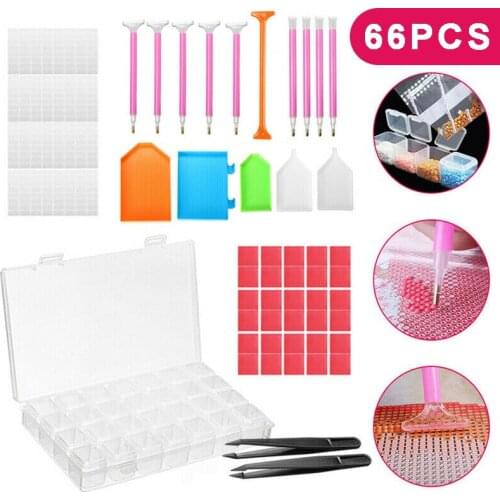 66 Pcs/Set 5D Diamond Painting Tools Kit DIY Embroidery Stickers Diamond Sticky Pen Glue Plastic Plate Tweezers