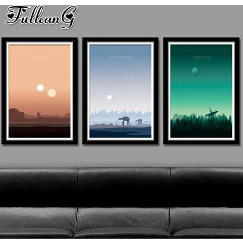 FULLCANG 5d diy diamond embroidery sunset landscape abstract diamond painting triptych full square round drill home decor FC2230