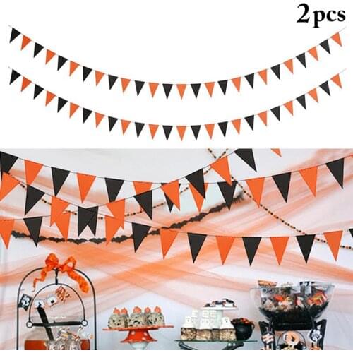 2pcs 3m Halloween Banner Triangle Paper Banner Hanging Banner Wedding/Halloween Party Flags Hanging Garland Decoration Supplies