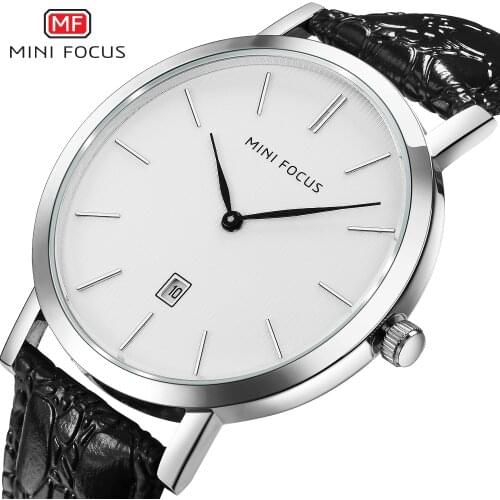 Mens Watches Top Brand Luxury Watch Men Waterproof Male Black Leather Strap Calendar Display Dress Quartz Minimalist MINI FOCUS