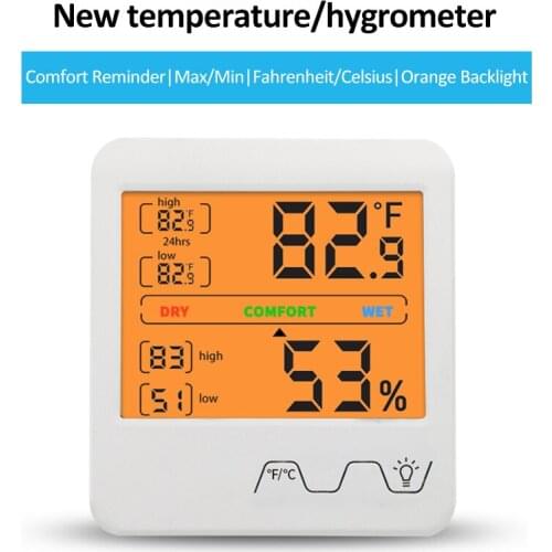 LCD Digital Temperature Humidity Meter Home Indoor Outdoor Hygrometer Thermometer With Comfort Reminder Function Orange Backligh