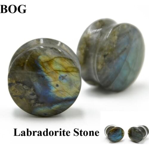 BOG-Pair Double&Single Flared Plug Labradorite Stone Ear Flesh Tunnel Plugs Glow Stone Ear Gauges Expander Body Piercing Jewelry