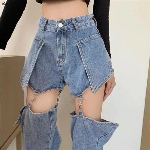 Streetwear Jeans Woman High Waist Vintage Fashion Patchwork Denim Pants Female Harajuku Loose Wide Leg Trousers 2021 Summer New
