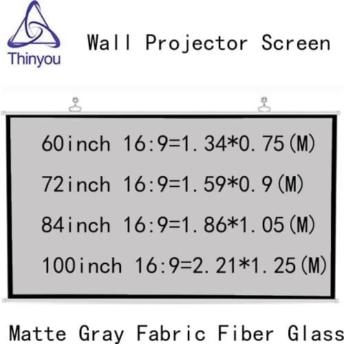 Thinyou 100 inch 16:9 Projector Screen Matte Gray Fabric Fiber Glass Movie HD Home Theater Screen for Party Meeting Display