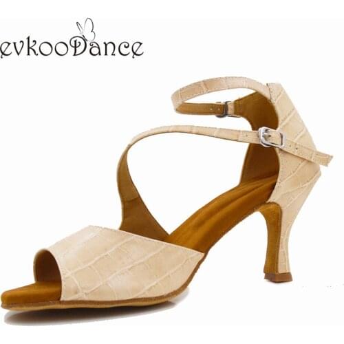 Evkoodance khaki leather Size US4-12 latin dance shoes Professional heel height 7cm Women Shoes Evkoo-620