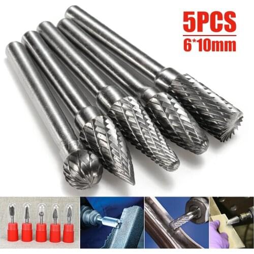 5Pcs 1/4 Inch 6mm Head Tungsten Carbide Rotary Point Burr Milling Cutters Die Grinder Shank Set For The Mill