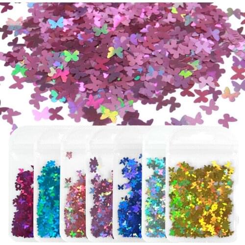 Holographic Metallic Butterfly Shape Nail Sequins Glitter 3D Colorful Laser Flakes Nails Art Design Decoration Accessories Tips