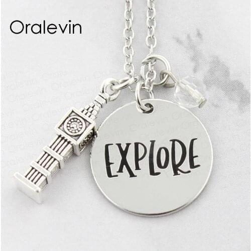 EXPLORE Inspirational Hand Stamped Engraved Custom Pendant Female Decoration Costume Necklace Gift Jewelry, #LN2118