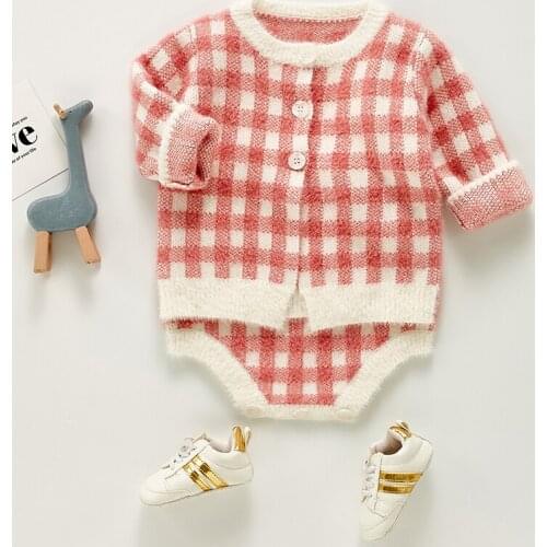 2Pcs Set Baby Girl Clothing Set for Babies Long Sleeve Cotton Girl Sweater Knit Cardigan baby Overalls Clothes for Newborn 0-24M