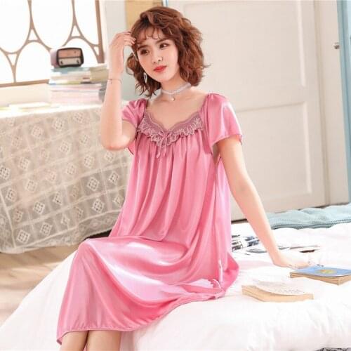 Summer Loose Plus Size Night Dress Round Neck Polyester Bow Women Nightwear Ropa Para Dormir Mujer Lingerie Women Sexy Sleepwear