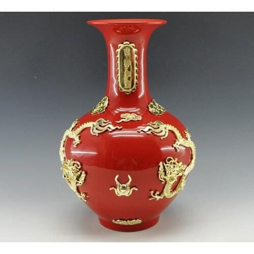 Jingdezhen Metallic Gold Plated Antique Dragon Porcelain Vase