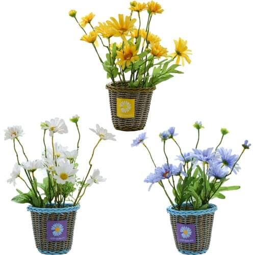 Mini Potted Artificial Daisies Faux Flowers Daisy Pot Set for Home Living Room Table Window Decor