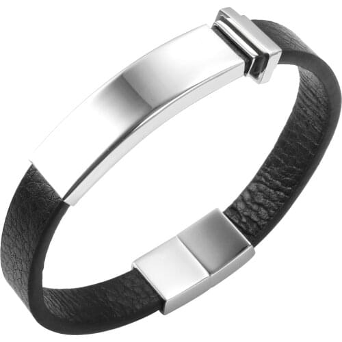 Fashion Punk Rock Black Leather Bracelets Bangles Mens Cuff Stainless Steel Charm Jewelry Gifts For Male Friends