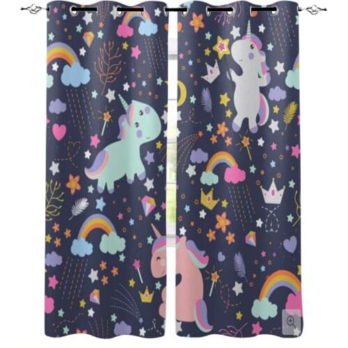 Cartoon Unicorn Curtain Rainbow Stars Windows Curtains for Living Room Child Bedroom Window Treatment Blinds Kitchen Curtains