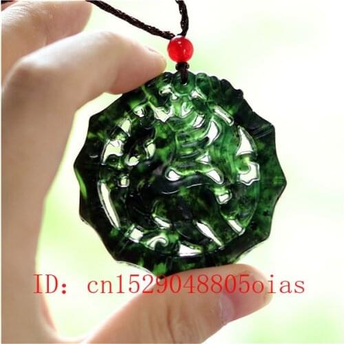 Natural Black Green Chinese Jade Horse Pendant Necklace Obsidian Charm Jewelry Double-sided Hollow Carved Amulet Gifts for Women
