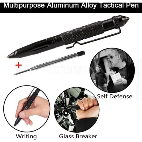100Pcs/Lot New Mini EDC Outdppr Outdoor Black Tactical Pen Glass Breaker Self Defense Aluminum Emergency Survival Tool