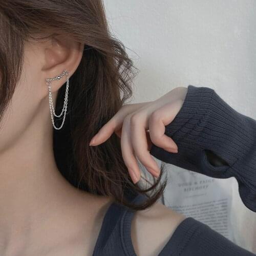 New 925 sterling silver earring custom fashion zircon double-layer chain stud earring wild personality trend female girl ear jew