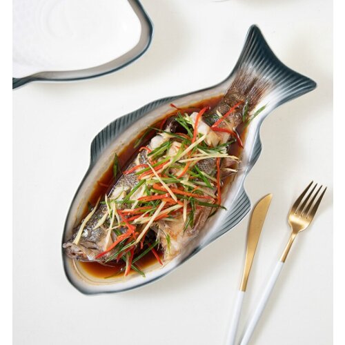 Dinner plate dish plate fish plate ceramic household large creative personality commercial restaurant steamed fish plateLB022801