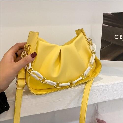 Solid Color Pleated Totes Bag for Women 2021 New Fashion Armpit Bag Soft Leather Chains Designer Handbag Travel Shoulder Bags