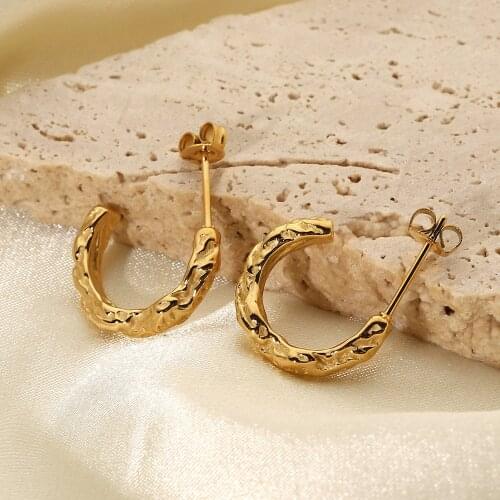 Tin Foil Design Irregular C-shaped Hoop Earrings For Women 18K Gold Plated Stainless Steel Earrings Jewelry