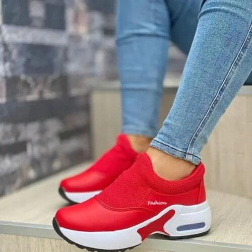 Autumn New Casual Shoes Womens Thick-soled Wedge Heel Flying Knit Stitching Set Sneakers Sports Shoes Female Footwear544