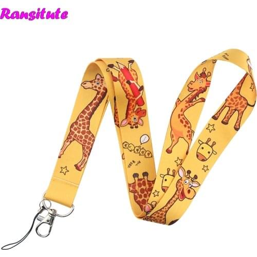 Ransitute Giraffe Cartoon Lanyard Key ID Card Phone Belt USB Badge Holder Fashion Neckband Lanyard Webbing Rope R698